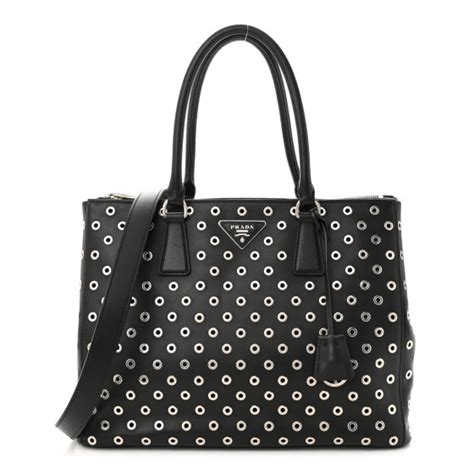 prada grommet tote|PRADA City Calf Grommet Large Double Zip Tote Black.